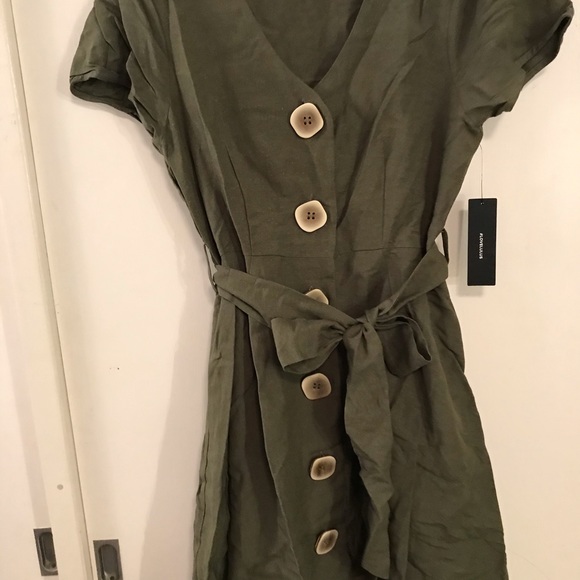 Lulus Olive Green Button-Front Skater Dress Medium - Picture 7 of 9